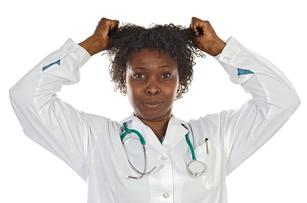Doktor nő húz-a hajak — Stock Fotó