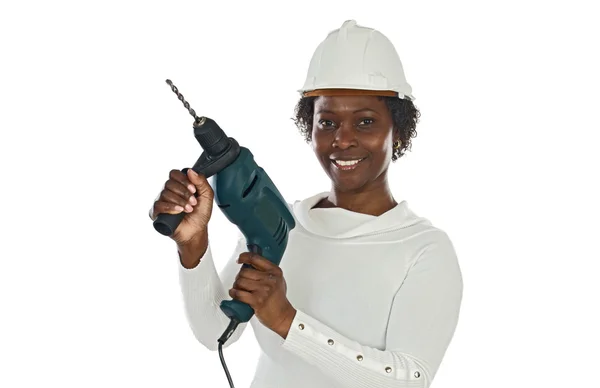 Mulher com capacete e ferramentas — Fotografia de Stock