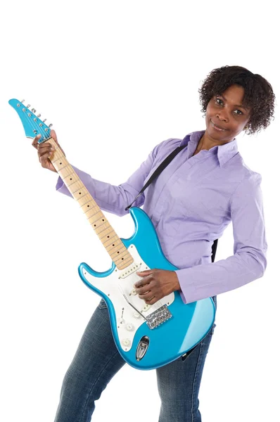 Kobieta grająca na gitarze elektrycznej — Zdjęcie stockowe