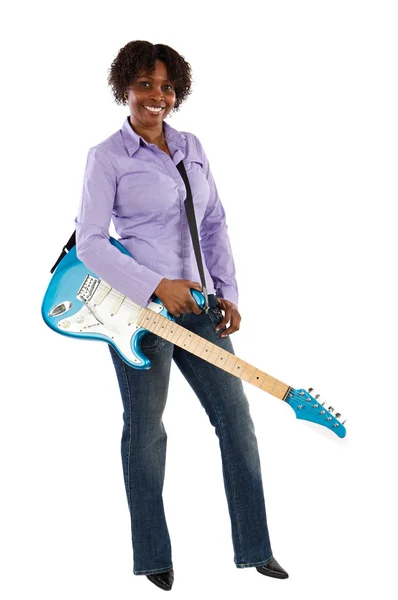 Woman with an electric guitar — Stock Photo, Image