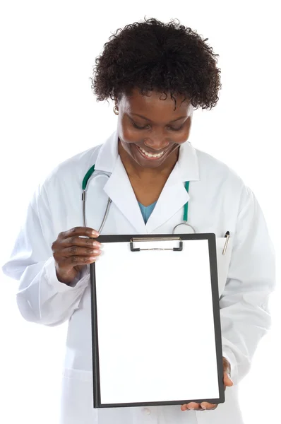 Nő orvos fikarcnyi csipeszes írótábla — Stock Fotó