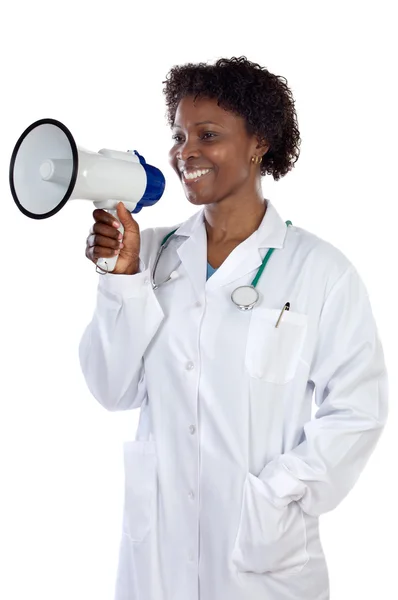 Medico donna africana con megafono — Foto Stock