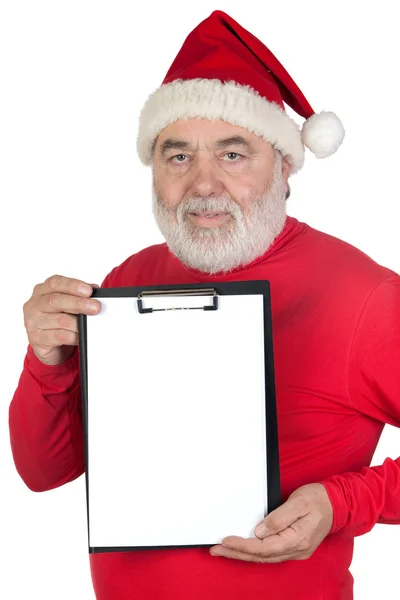 Weihnachtsmann mit leerem Klemmbrett — Stockfoto