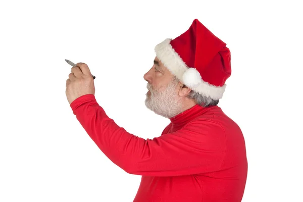 Engraçado Papai Noel escrever com uma caneta — Fotografia de Stock