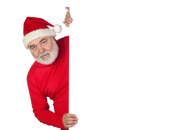 Lustiger Weihnachtsmann mit Plakat — Stockfoto