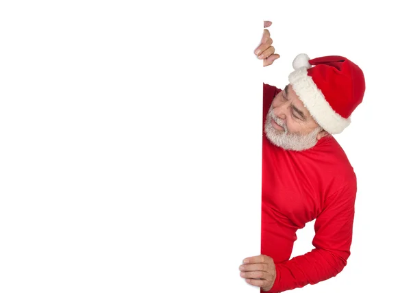 Papai Noel engraçado com cartaz — Fotografia de Stock