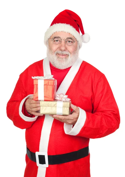 Smiley Santa Claus with two gifts — Stock Photo, Image
