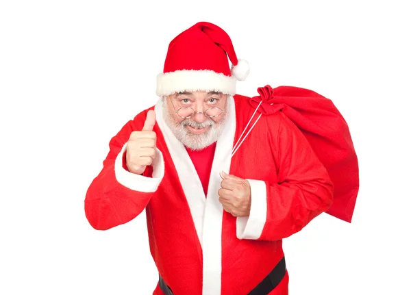 Papai Noel com um saco cheio dizendo OK — Fotografia de Stock
