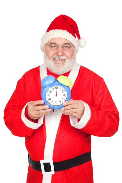 Veselý santa claus s alarm hodiny — Stock fotografie