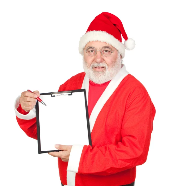 Smiley Santa Claus with a blank clipboard — Stock Photo, Image