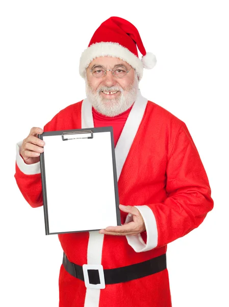 Smiley Weihnachtsmann mit leerem Klemmbrett — Stockfoto