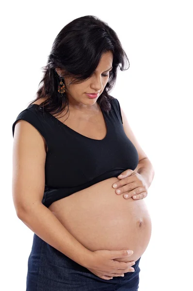Menina grávida sentindo pontapé — Fotografia de Stock