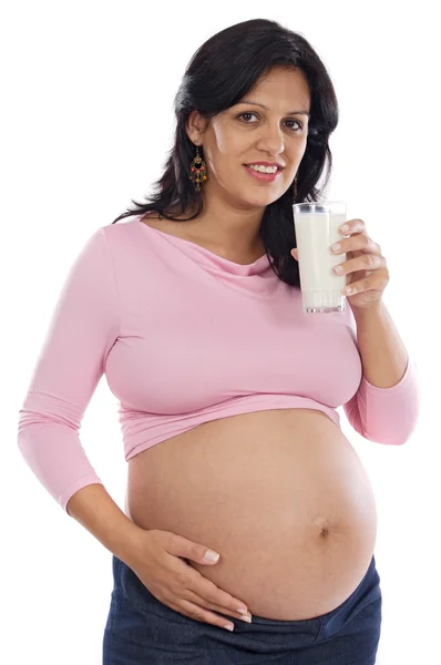 Beautiful pregnant with an glass of milk — Stock Photo, Image