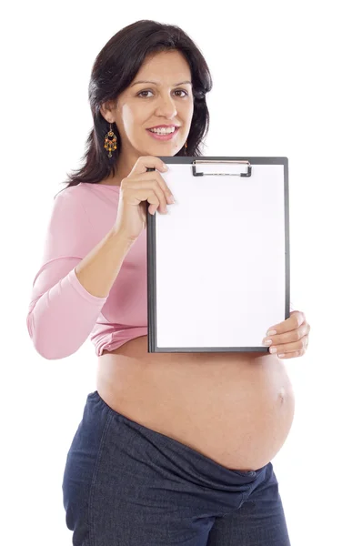 Embarazada whit blank paper — Foto de Stock