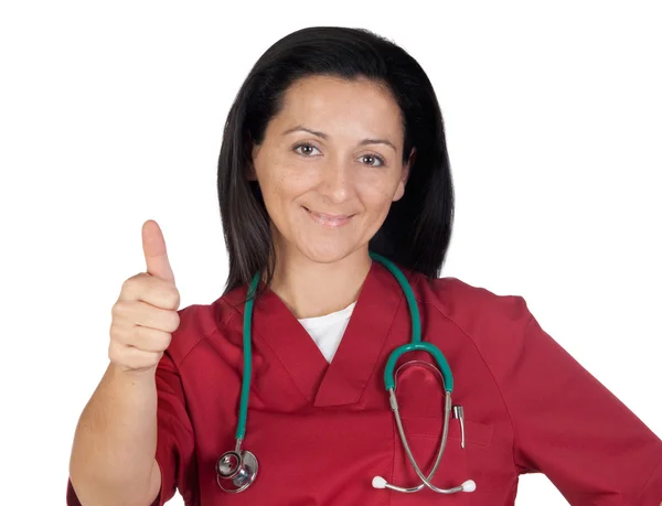 Felice medico donna dicendo OK — Foto Stock