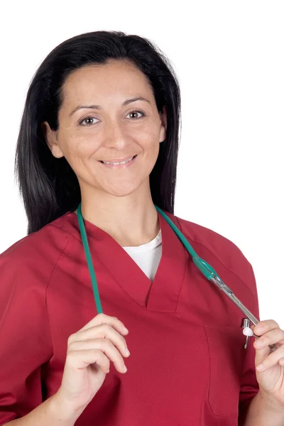 Kobieta szczęśliwa lekarz z Burgundii odzież — Zdjęcie stockowe