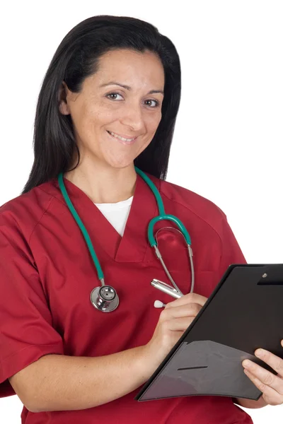 Happy doctor woman with clipboard — Stock Photo, Image