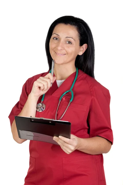 Šťastný lékař ženu s schránky myšlení — Stock fotografie