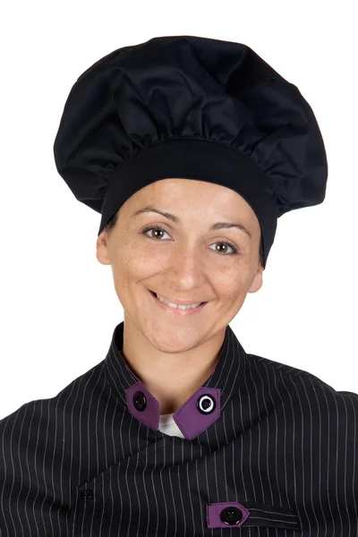 Bonita cocinera con uniforme negro — Foto de Stock