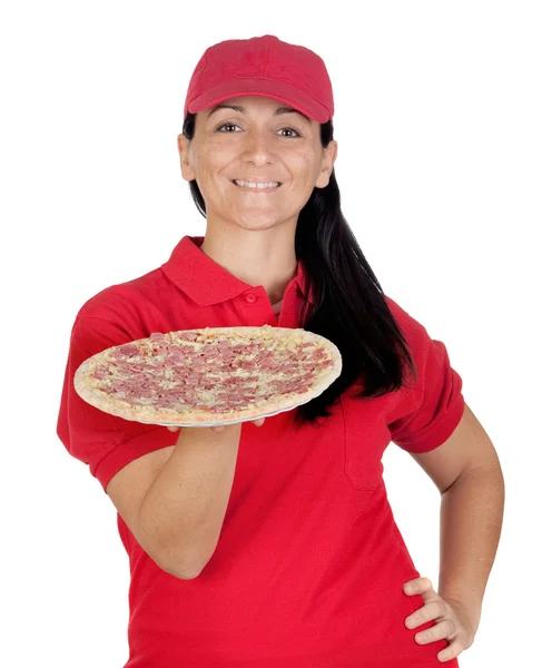 Kobieta dostawy pizzy — Zdjęcie stockowe