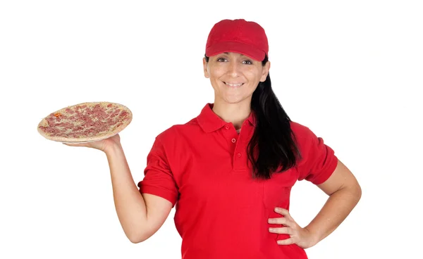 Delivery woman of pizza — Stock Photo, Image