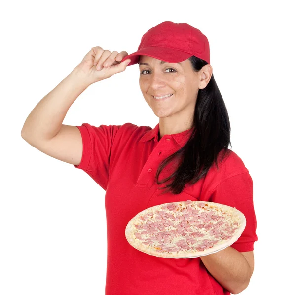 Доставка жінка з піци — стокове фото