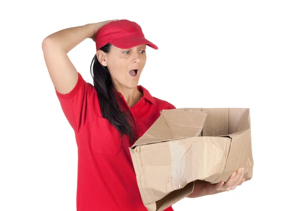 Dealer scared for having damaged the box that distributes — Stock Photo, Image