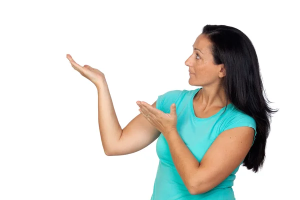 Urocza Kobieta wskazując coś — Zdjęcie stockowe
