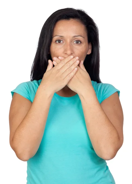 Adorable woman covering her mouth — Stock Photo, Image