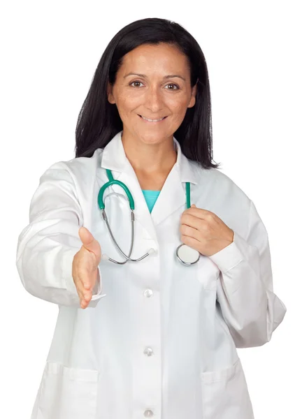 Rozkošný lékařské žena pozdrav — Stock fotografie