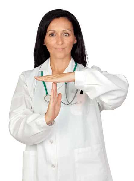 Brunette doctor making signal of downtime — Stock Photo, Image