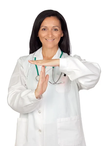 Brunette doctor making signal of downtime — Stock Photo, Image