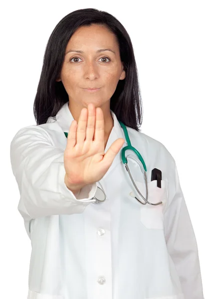 Adorable doctor saying Stop — Stock Photo, Image