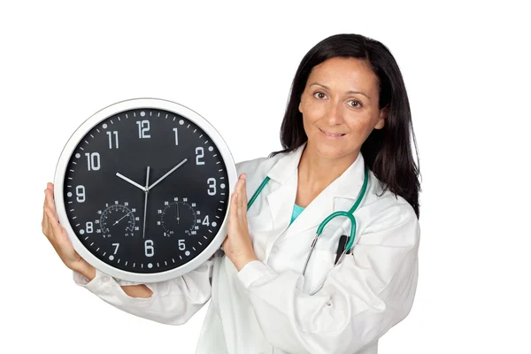 Adorable doctor with a big clock — Stock Photo, Image