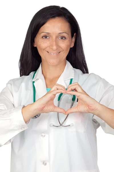 Doktor kalp şeklinde ellerini koyarak — Stok fotoğraf