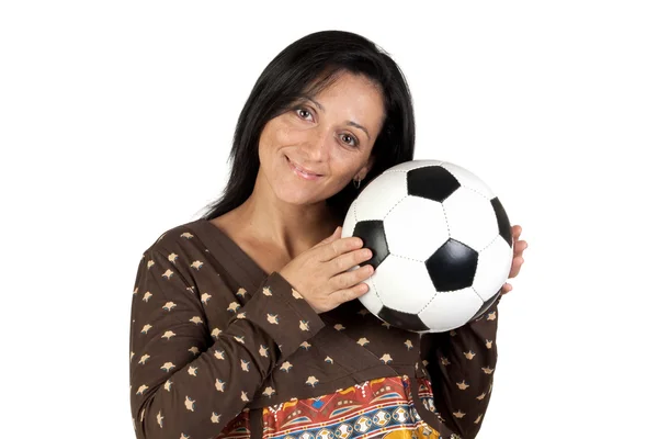 Attractive girl with a soccer ball — Stock Photo, Image