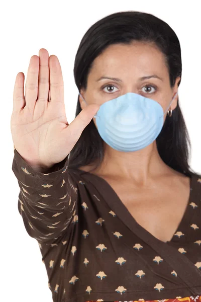 Mädchen mit Maske gegen Grippe a — Stockfoto