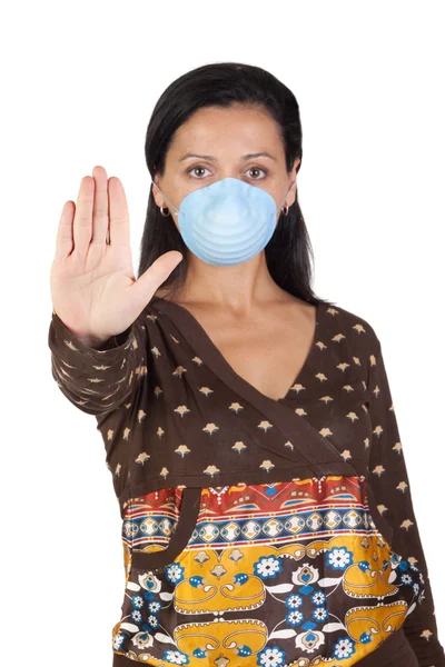 Girl with mask stopping influenza A — Zdjęcie stockowe