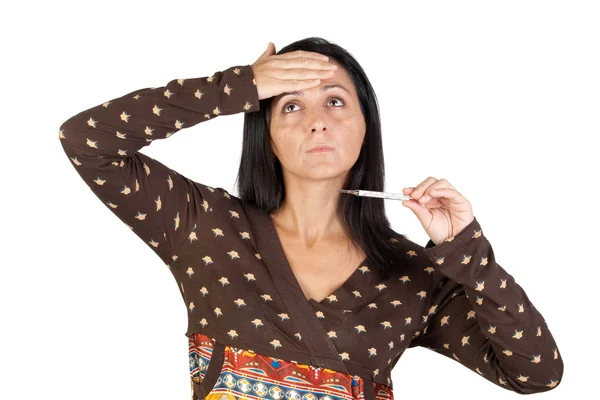 Sick girl with thermometer — Stock Photo, Image