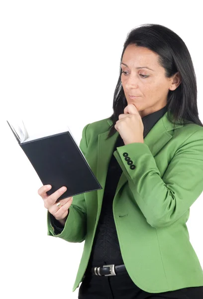 Businesswoman reading the diary — Stock Photo, Image