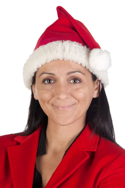 Mooi meisje met met kerstman hoed — Stockfoto