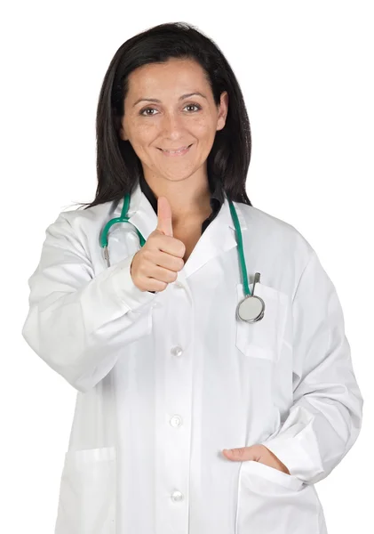 Šťastný lékař žena říká ok — Stock fotografie