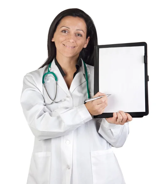 Doctor woman with blank clipboard — Stock Photo, Image
