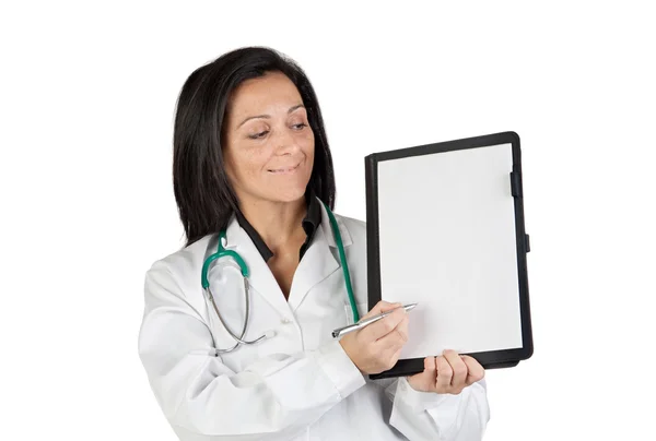 Doctora mujer con portapapeles en blanco — Foto de Stock