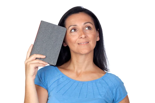Συλλογισμένος γυναίκα με ένα βιβλίο — Φωτογραφία Αρχείου
