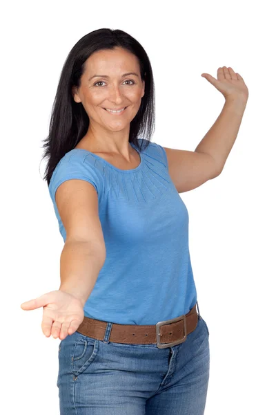 Adorable woman withÊextendedÊpalm — Stock Photo, Image