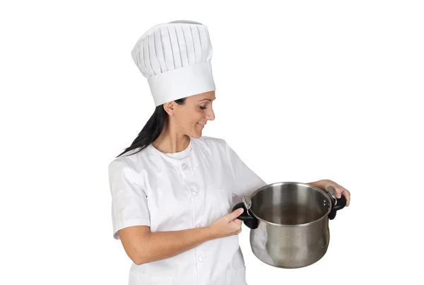 Pretty cook girl with a pot — Stock Photo, Image