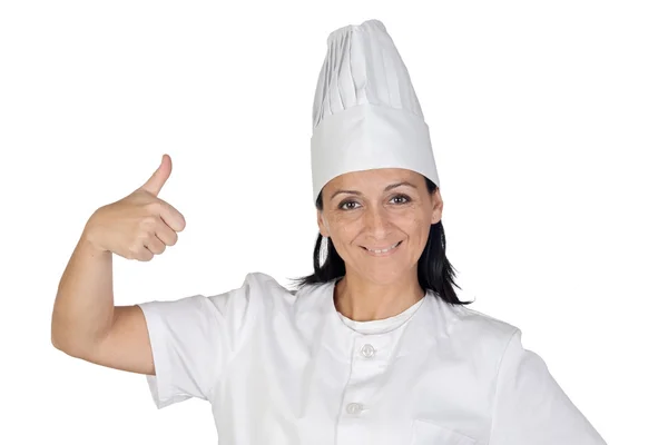 Pretty cook girl accepting — Stock Photo, Image