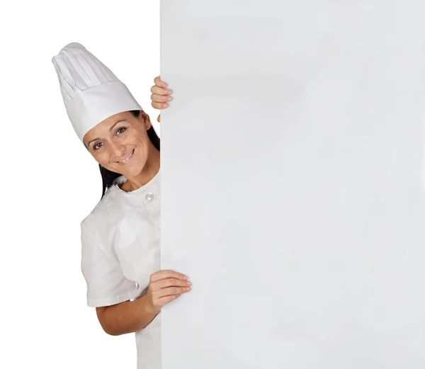 Dívka hezká kuchařka s uniforma — Stock fotografie