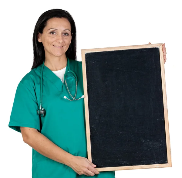 Attractive doctor with a blank slate — Stock Photo, Image